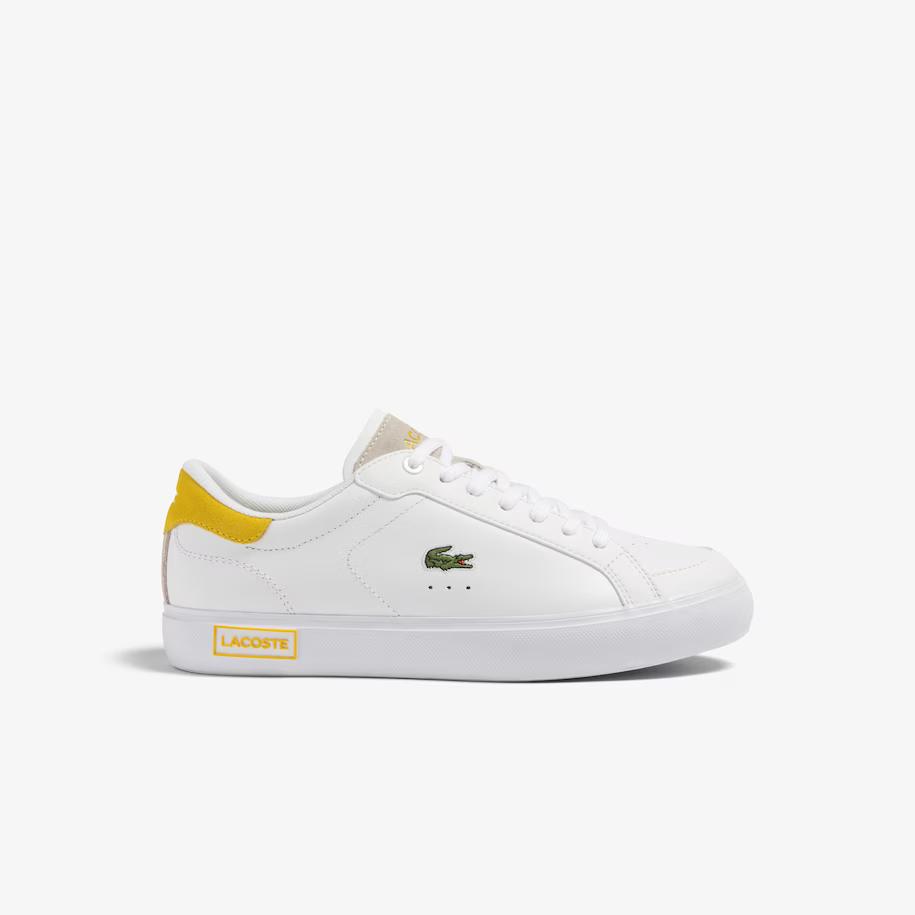 Giày Lacoste Powercourt Leather Sneakers Nữ Trắng Vàng