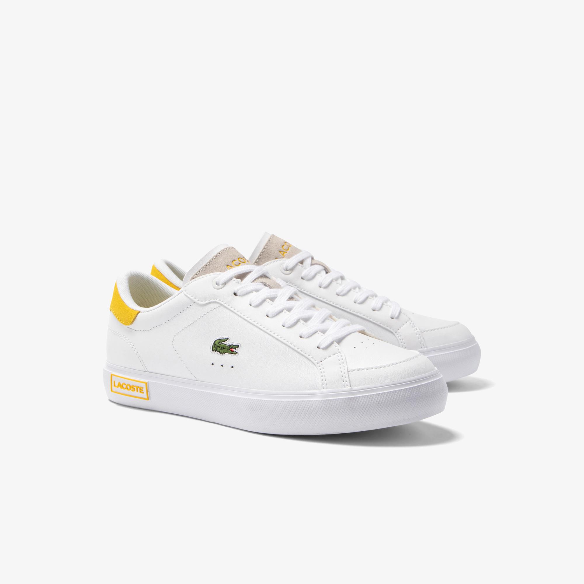 Giày Lacoste Powercourt Leather Sneakers Nữ Trắng Vàng