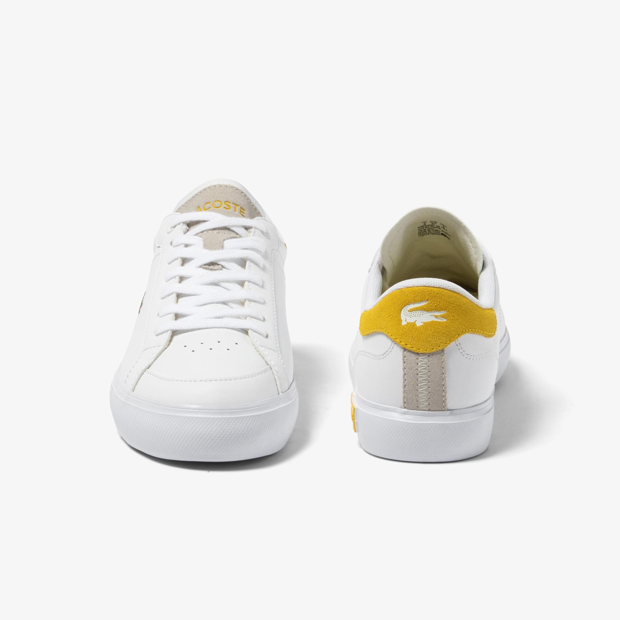 Giày Lacoste Powercourt Leather Sneakers Nữ Trắng Vàng