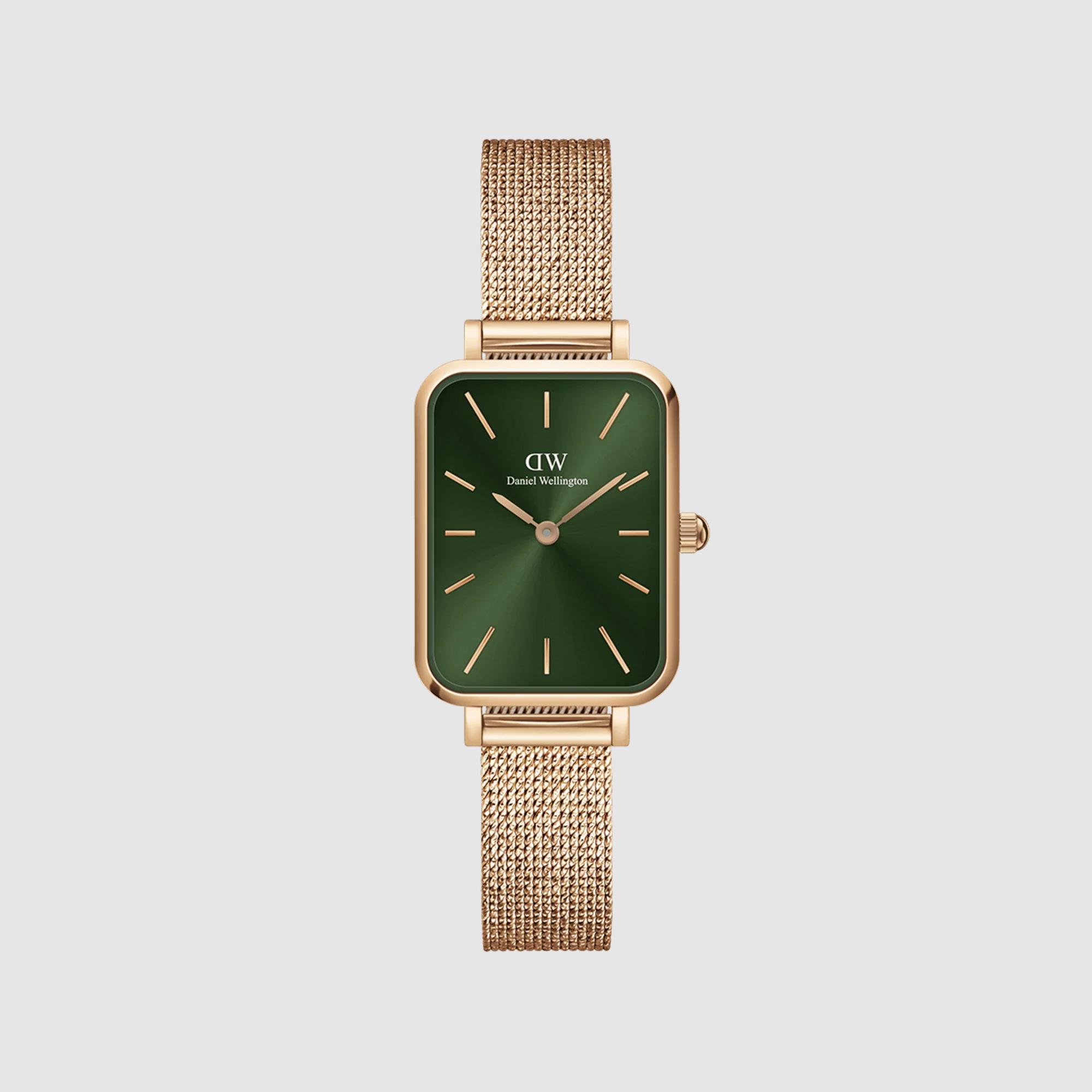 Đồng Hồ Dw Daniel Wallington Quadro Pressed Melrose Emerald Nữ Vàng Hồng 20x26mm