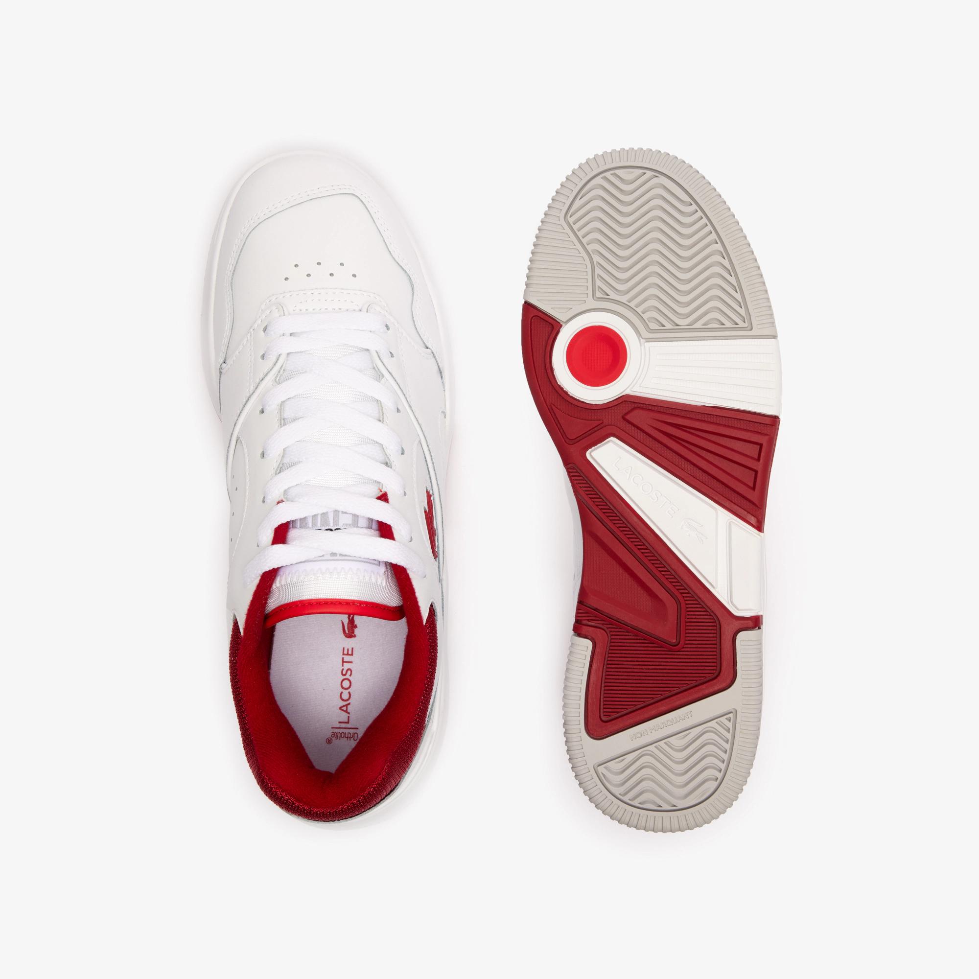 Giày Lacoste Lineshot Contrasted Collar Leather Sneakers Nam Trắng Đỏ