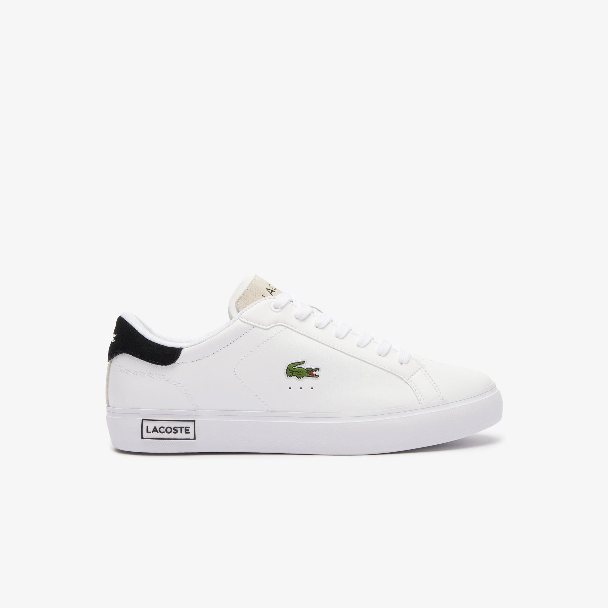 Giày Lacoste Powercourt Logo Tongue Leather Sneakers Nam Trắng Đen