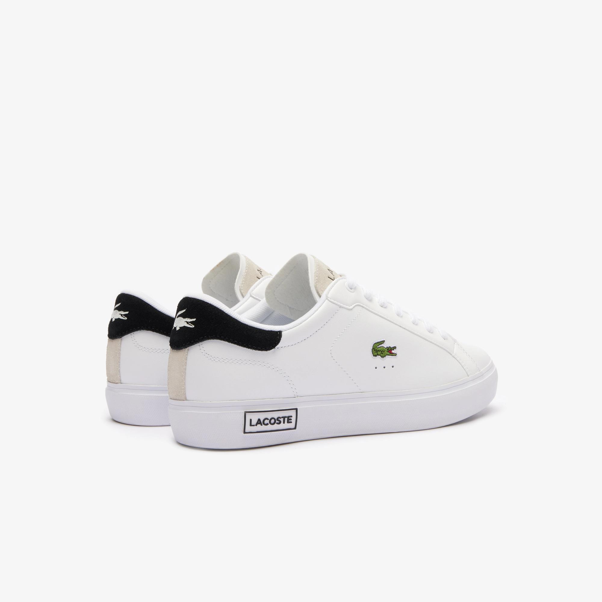 Giày Lacoste Powercourt Logo Tongue Leather Sneakers Nam Trắng Đen