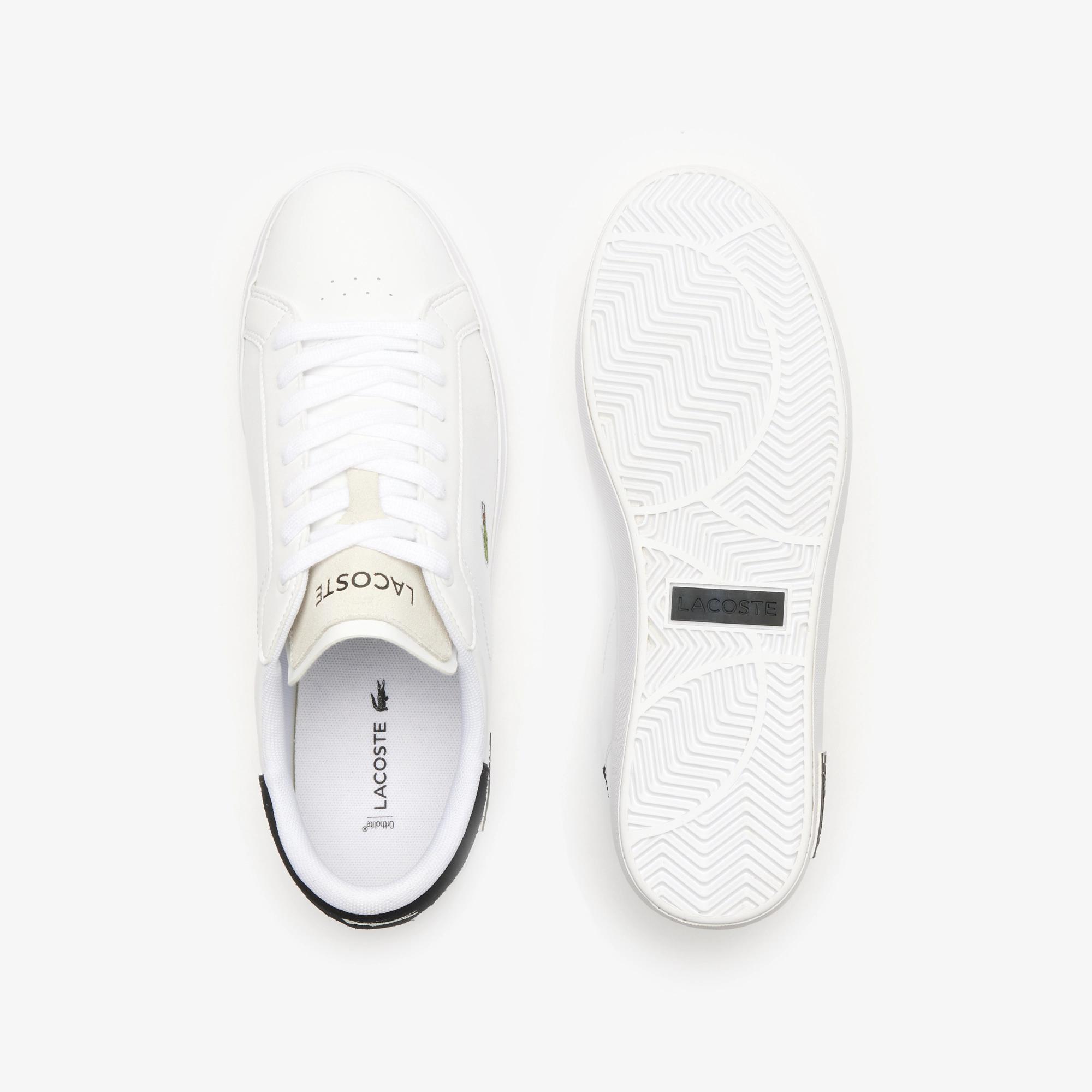 Giày Lacoste Powercourt Logo Tongue Leather Sneakers Nam Trắng Đen