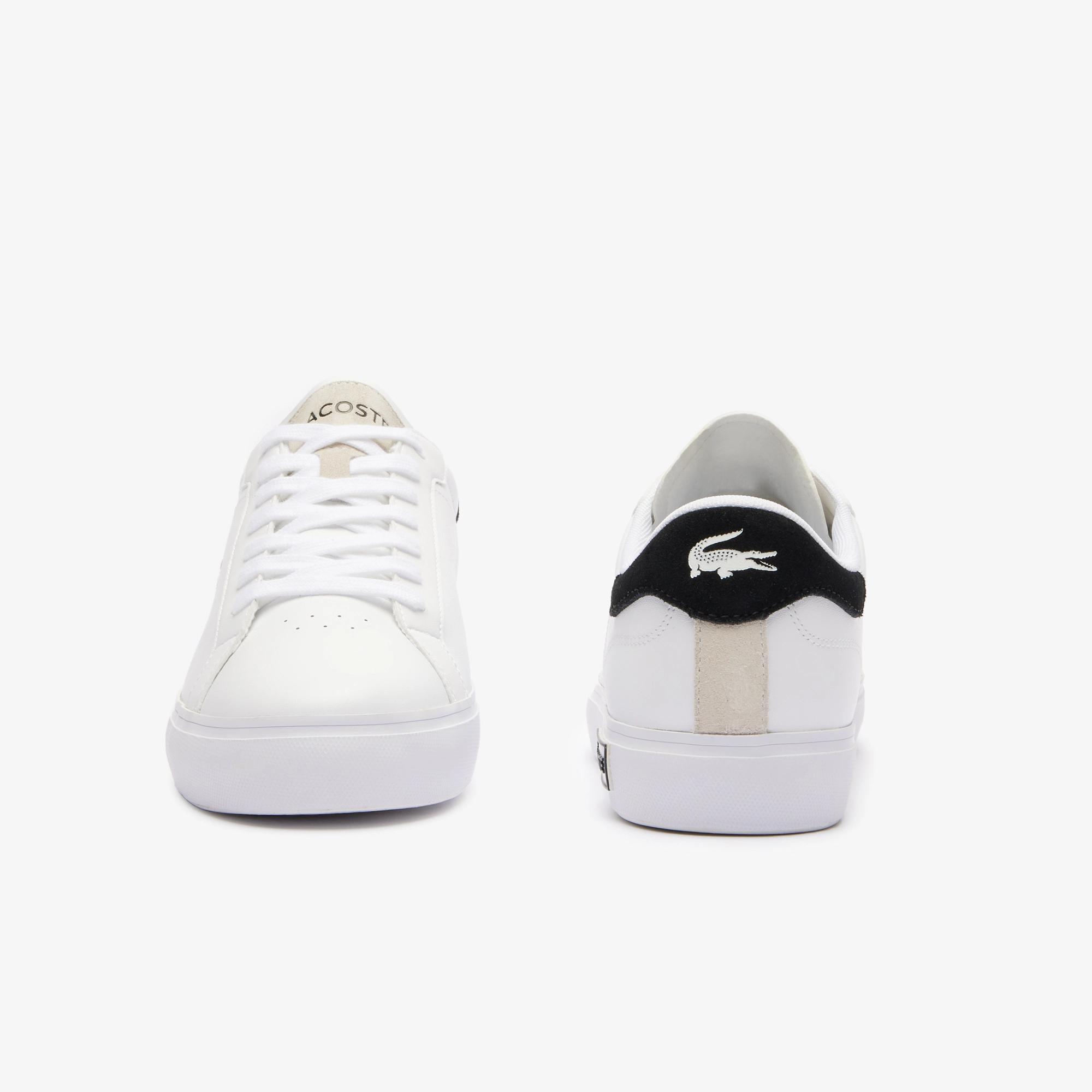 Giày Lacoste Powercourt Logo Tongue Leather Sneakers Nam Trắng Đen