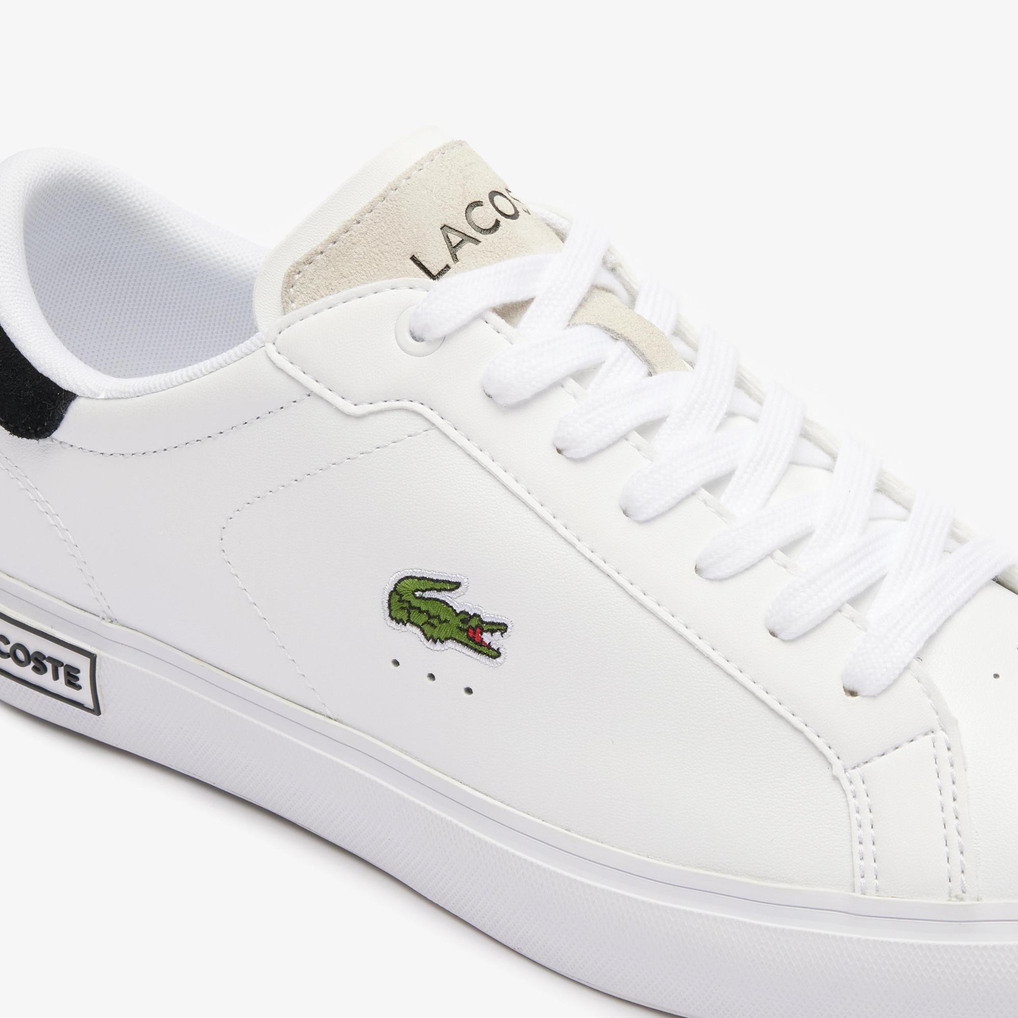 Giày Lacoste Powercourt Logo Tongue Leather Sneakers Nam Trắng Đen