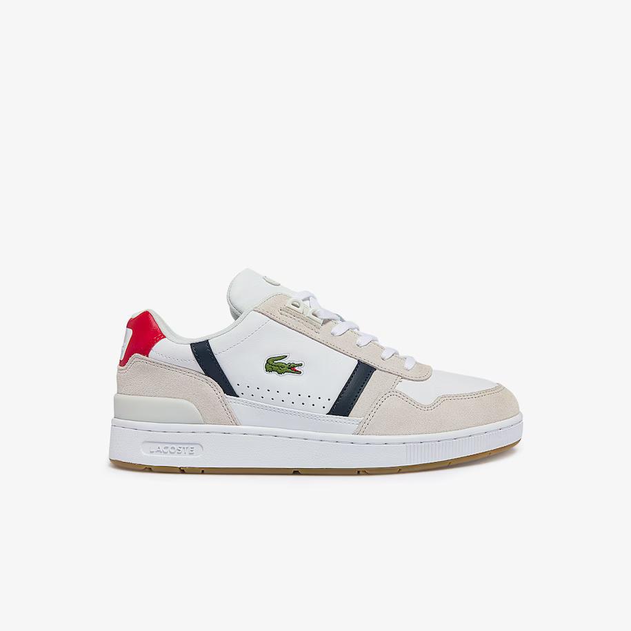 Giày Lacoste T-Clip Multicolor Leather & Suede Sneakers Nam Trắng Xanh Đỏ