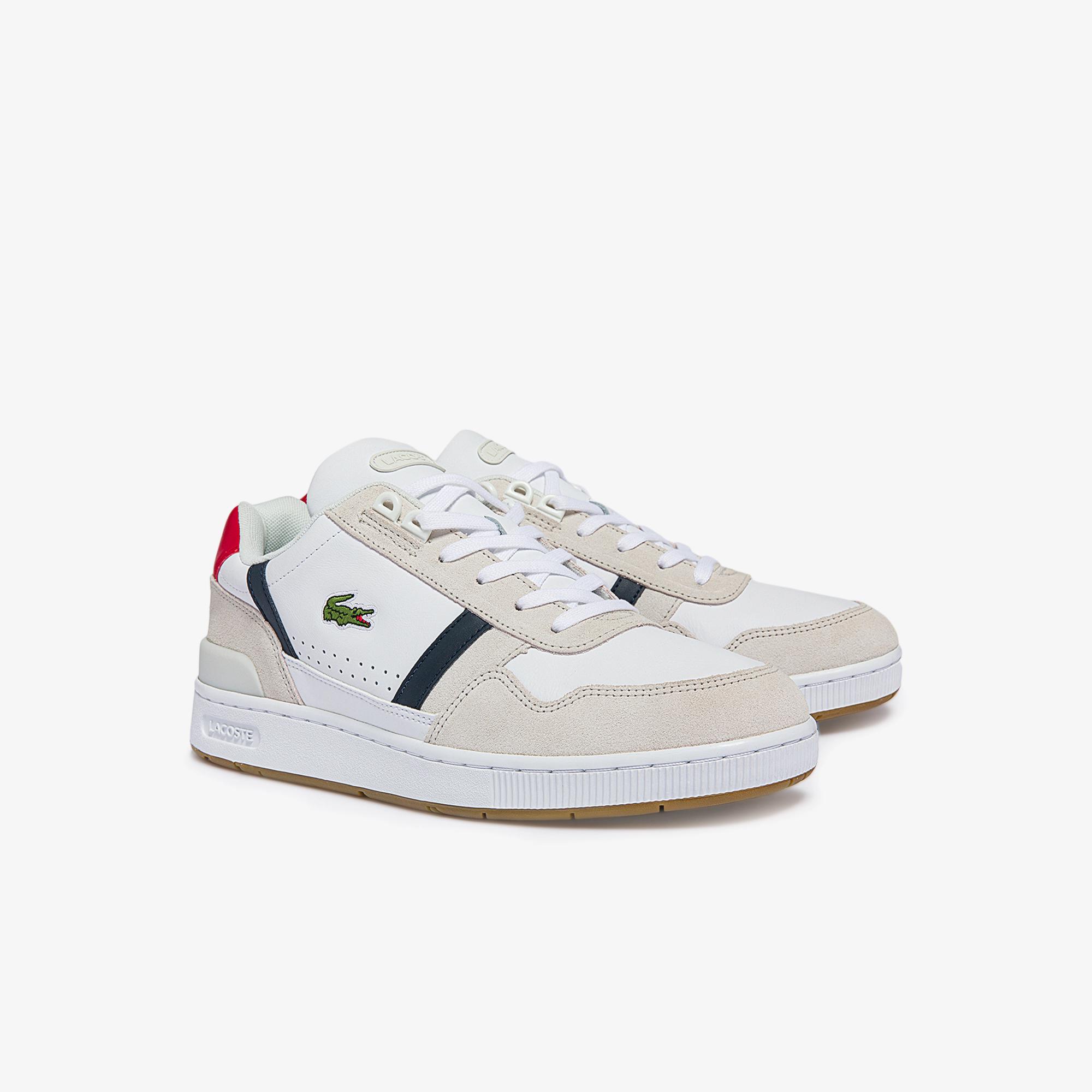 Giày Lacoste T-Clip Multicolor Leather & Suede Sneakers Nam Trắng Xanh Đỏ