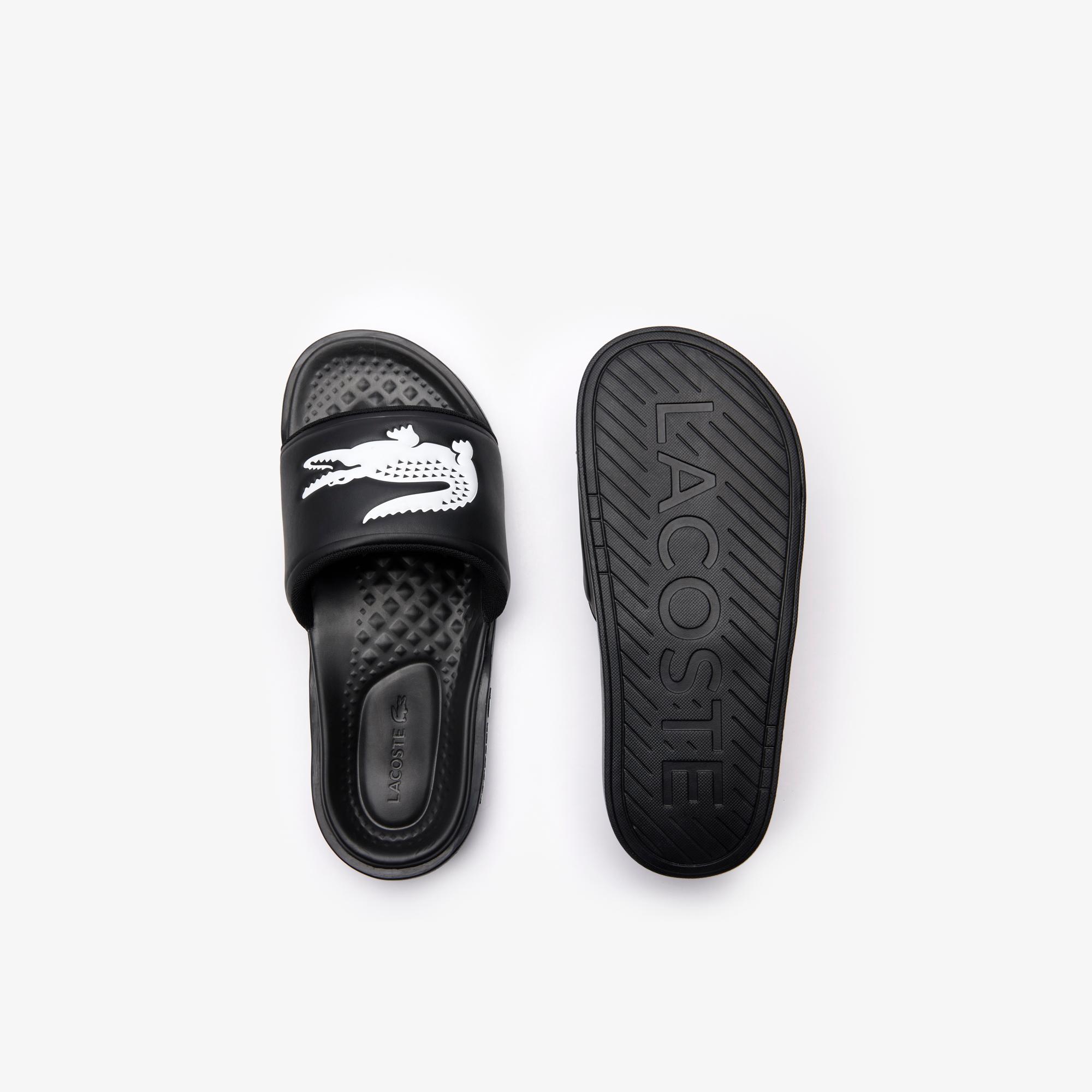 Dép Lacoste Croco Dualiste Logo Strap Slides Nam Đen