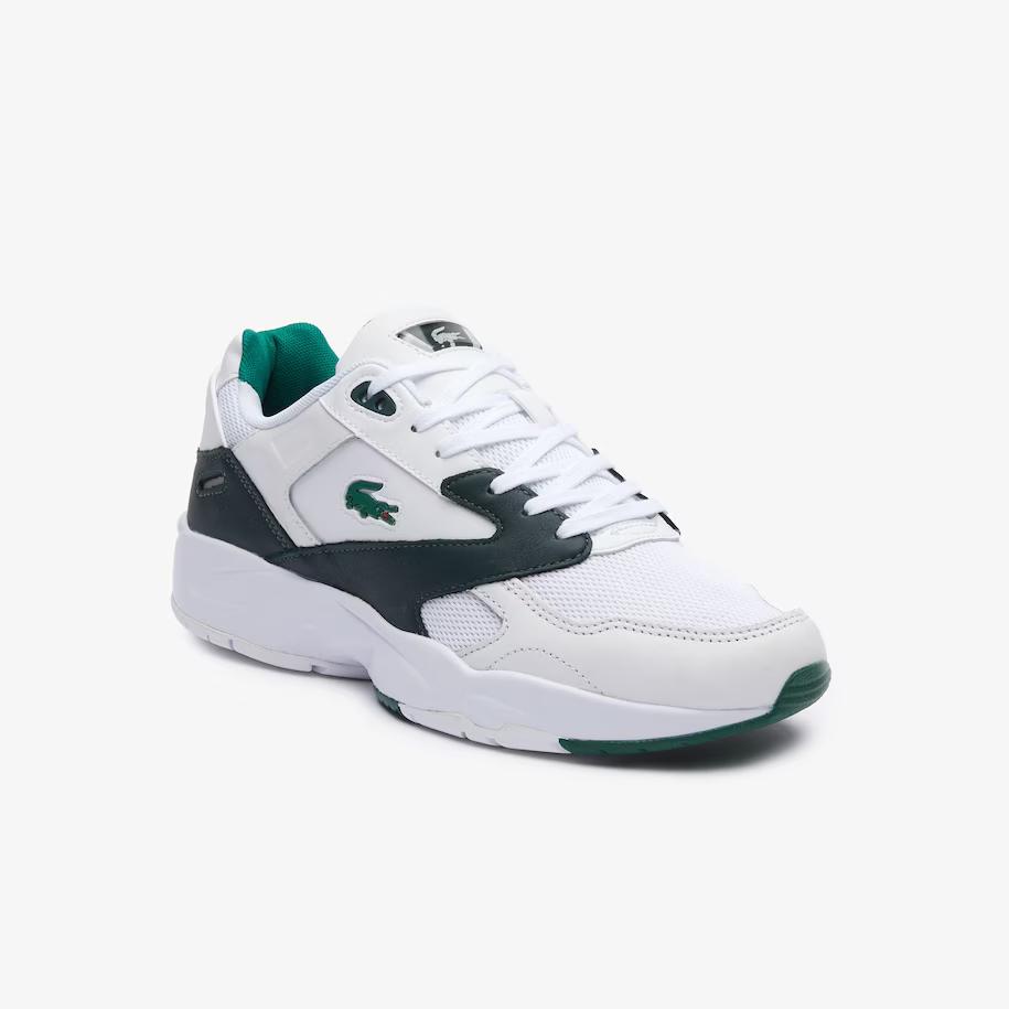 Giày Lacoste Storm 96 Lo Mesh And Leather Rubber Crocodile Sneakers Nam Trắng Xanh