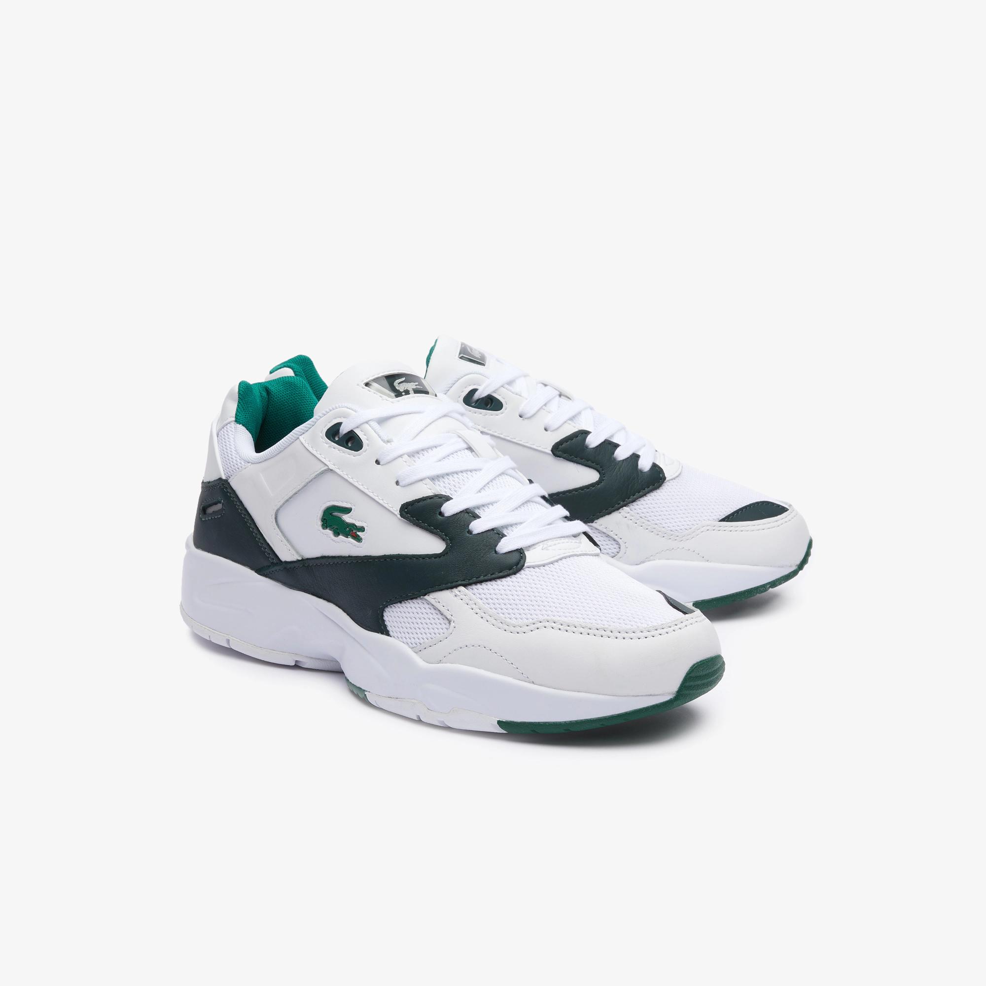 Giày Lacoste Storm 96 Lo Mesh And Leather Rubber Crocodile Sneakers Nam Trắng Xanh