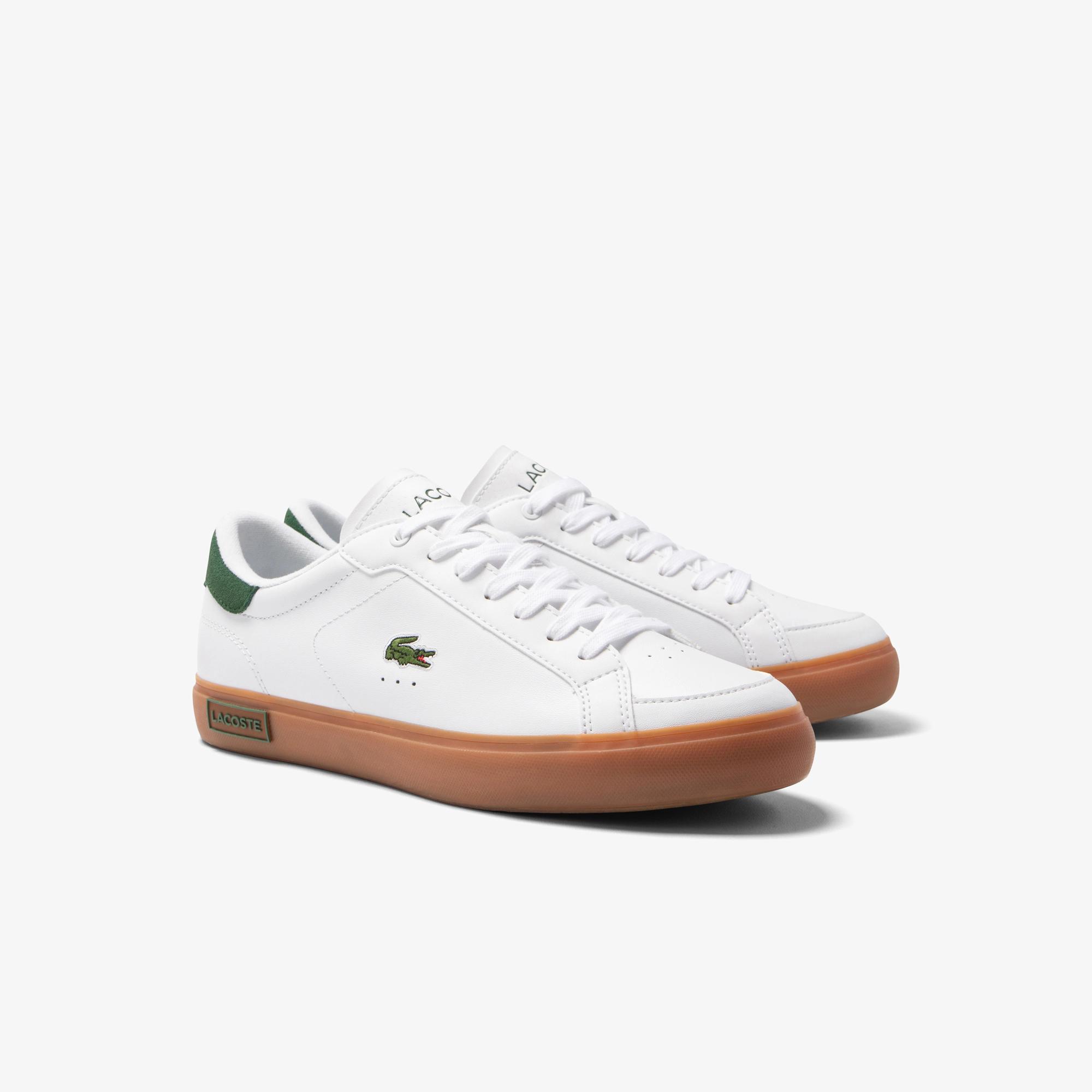 Giày Lacoste Powercourt Leather Heel-Pop Sneakers Nam Trắng Xanh