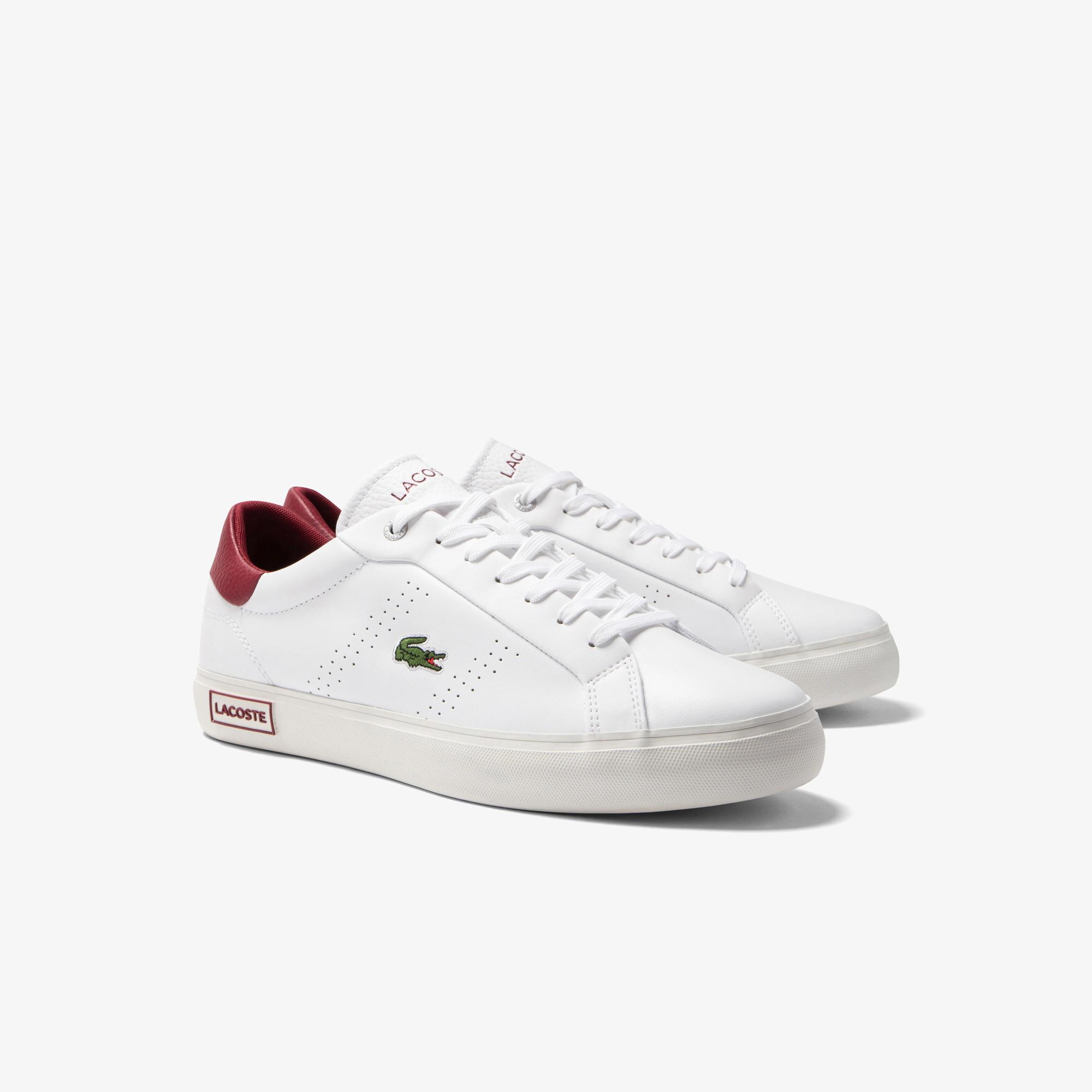 Giày Lacoste Powercourt 2.0 Leather Heel-Pop Sneakers Nam Trắng Đỏ