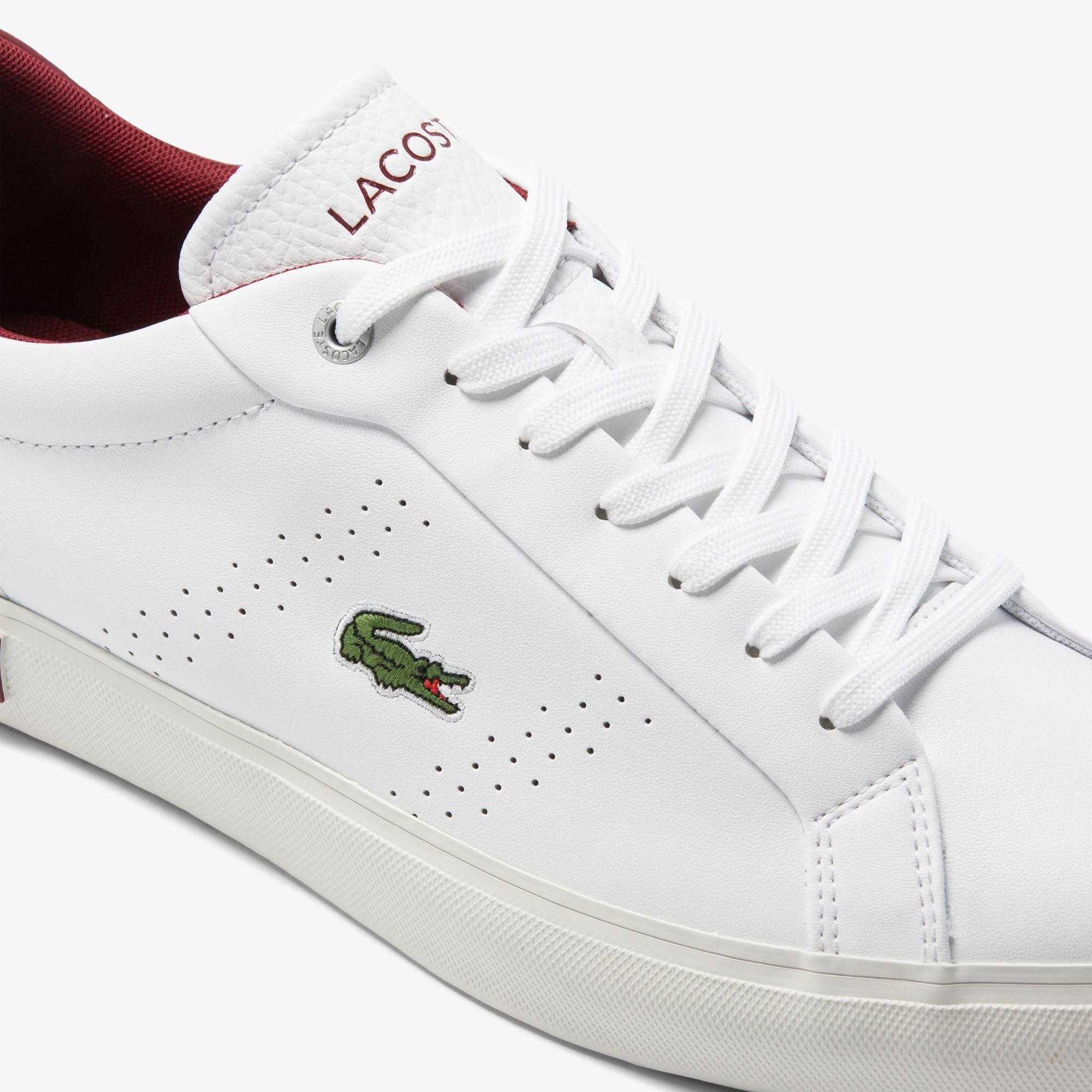 Giày Lacoste Powercourt 2.0 Leather Heel-Pop Sneakers Nam Trắng Đỏ