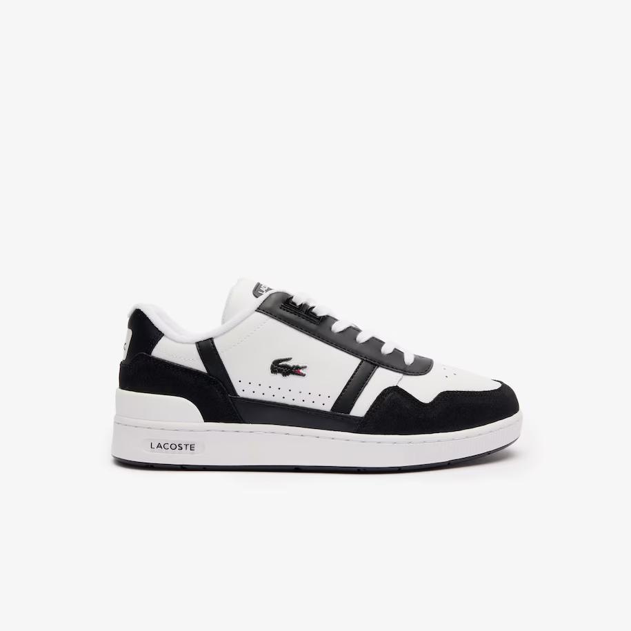 Giày Lacoste T-Clip Logo Leather Sneakers Nam Trắng Đen