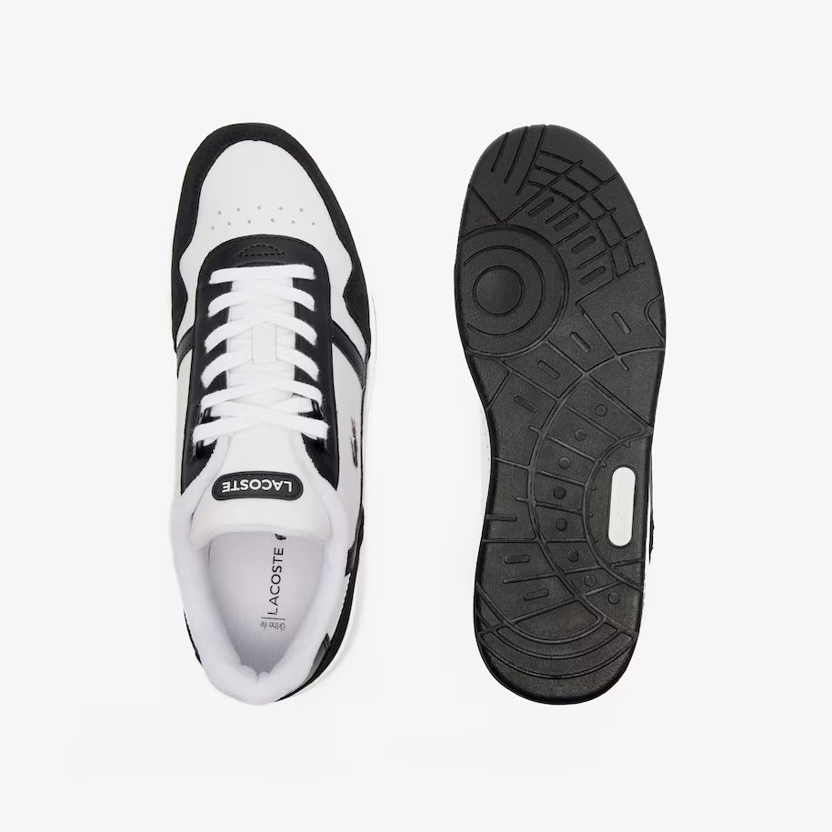 Giày Lacoste T-Clip Logo Leather Sneakers Nam Trắng Đen