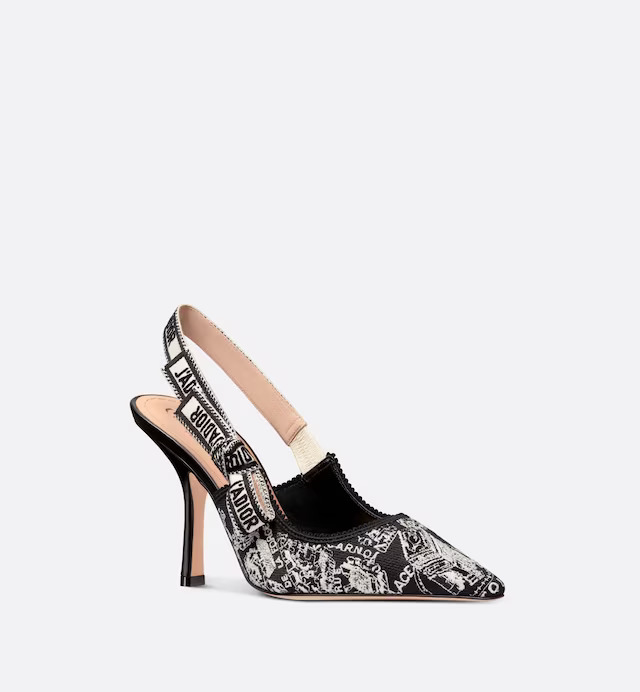 Giày Cao Gót Dior J'Adior Slingback Pump Nữ Đen Trắng 10 cm