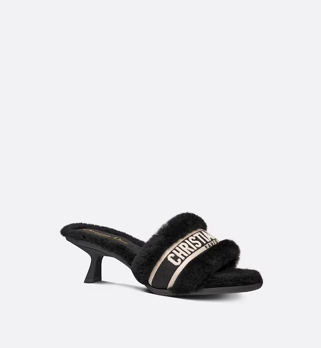 Giày Cao Gót Dior Dway Heeled Slide Nữ Lông Cừu Đen