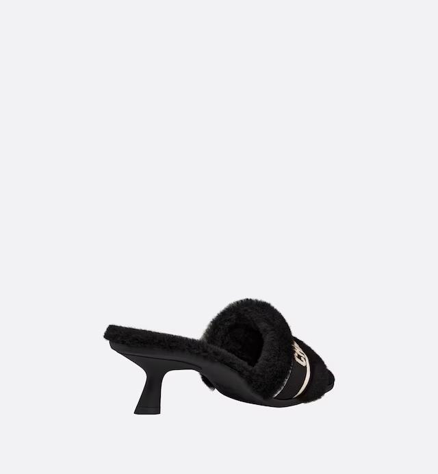 Giày Cao Gót Dior Dway Heeled Slide Nữ Lông Cừu Đen