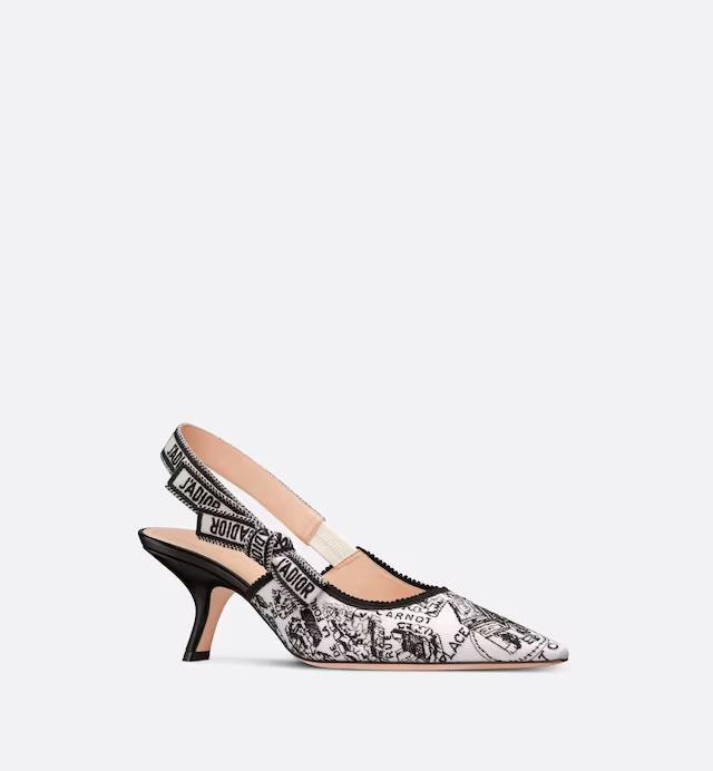 Giày Cao Gót Dior J'Adior Slingback Pump Nữ Trắng Đen