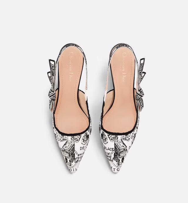 Giày Cao Gót Dior J'Adior Slingback Pump Nữ Trắng Đen