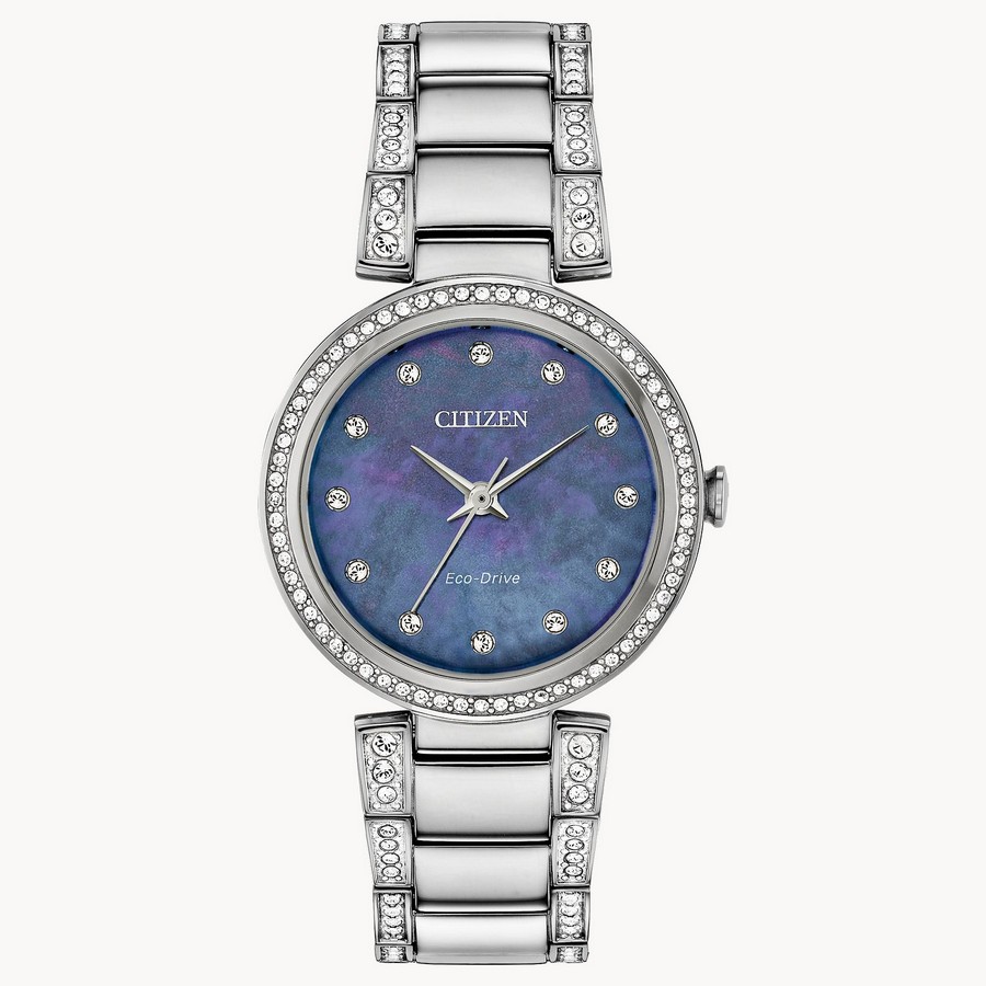 Đồng Hồ Citizen Silhouette Crystal Nữ Bạc Xanh Pha Lê