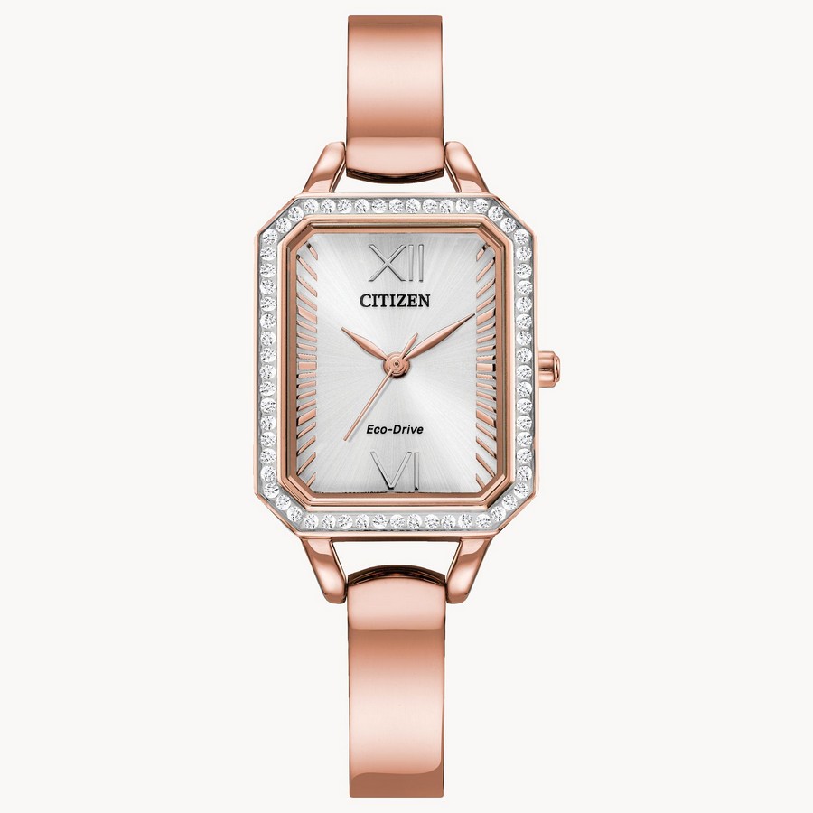 Đồng Hồ Citizen Silhouette Crystal Nữ Hồng Bạc Hình Chữ Nhật