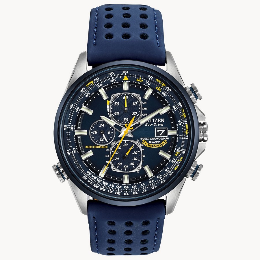 Đồng Hồ Citizen World Chronograph A-T Nam Xanh Dương Bạc Dây Da