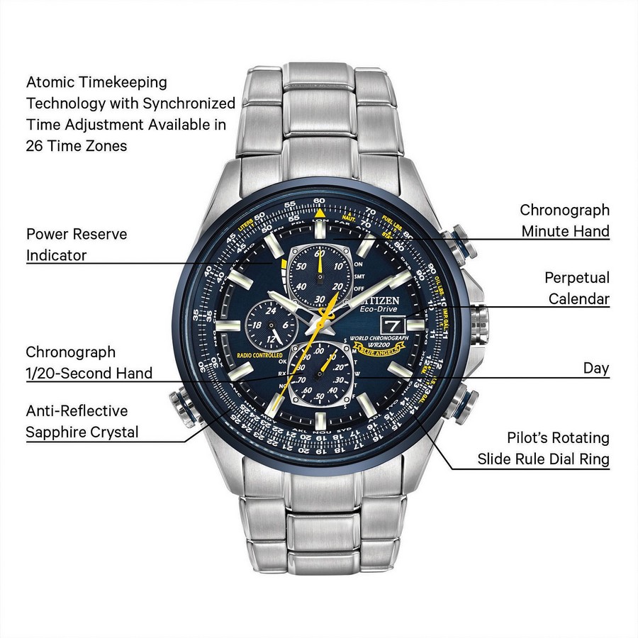 Đồng Hồ Citizen World Chronograph A-T Nam Xanh Dương Bạc